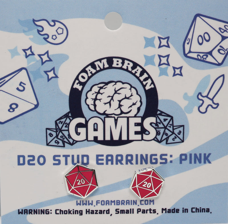 D20 Stud Earrings: Pink  Foam Brain Games