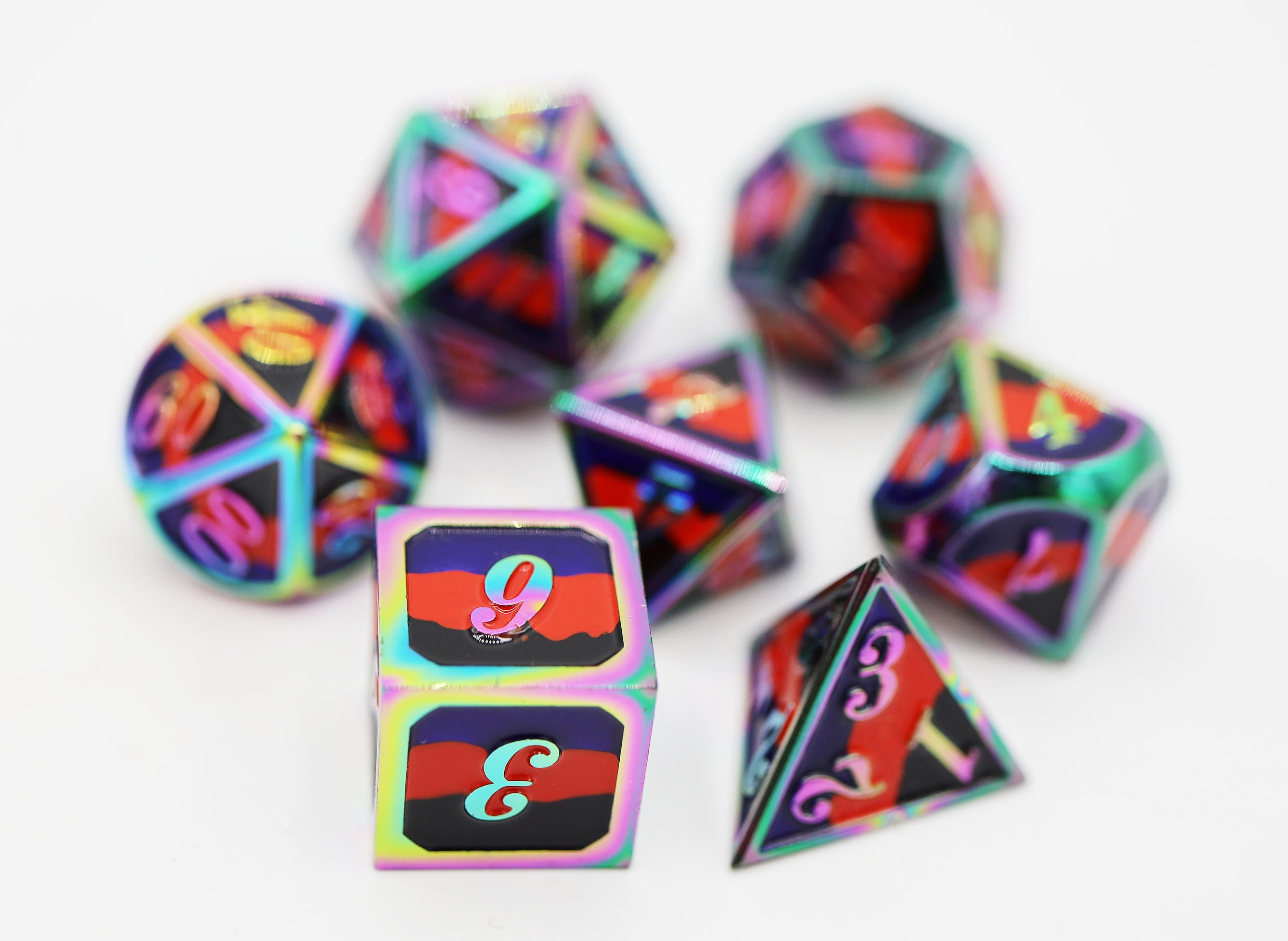 Poly Pride Flag - RPG Metal Dice Set Metal Dice Foam Brain Games | D20 Games