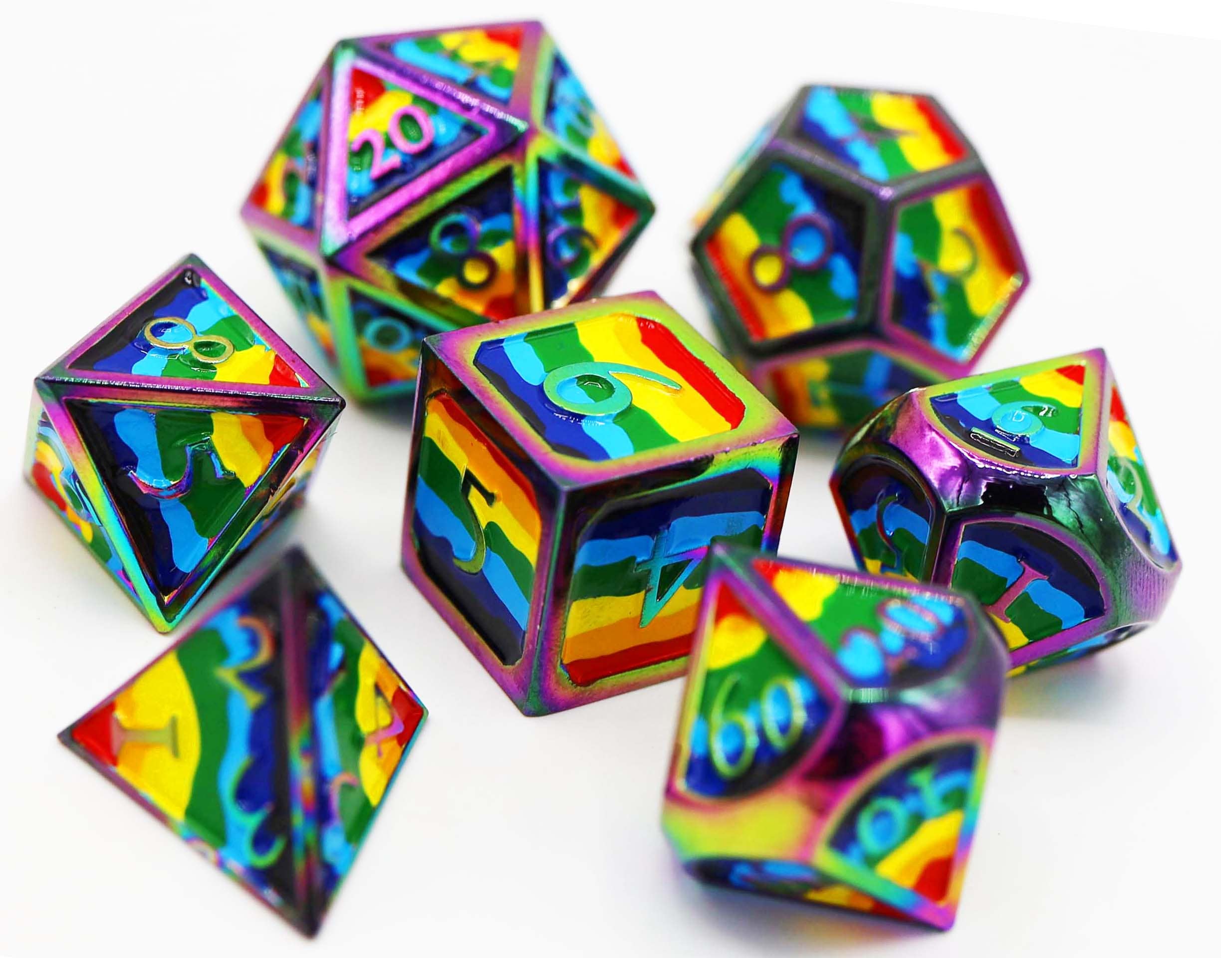 Rainbow Pride Flag - RPG Metal Dice Set Metal Dice Foam Brain Games | D20 Games