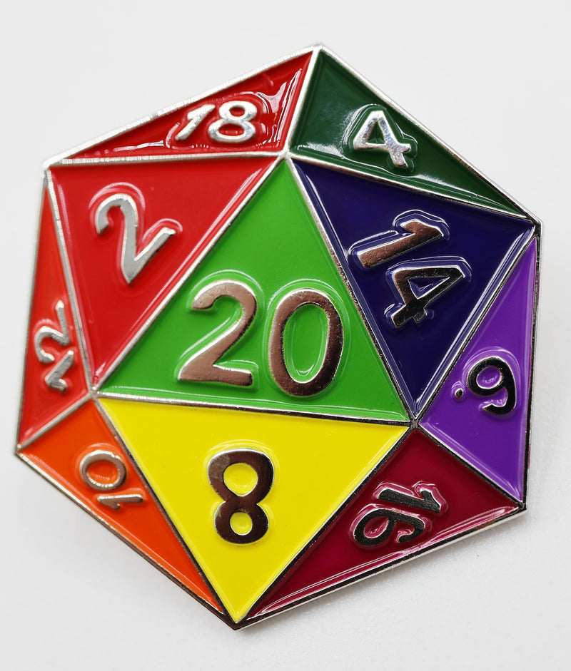 Rainbow D20 Enamel Pin Enamel Pin Foam Brain Games