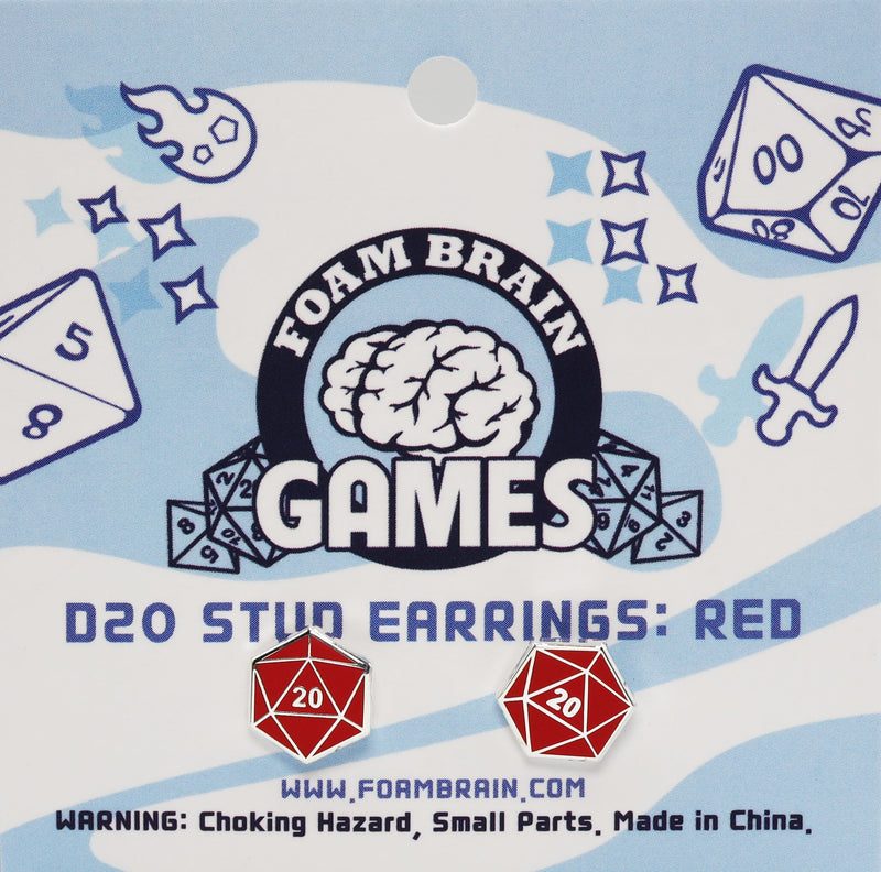 D20 Stud Earrings: Red  Foam Brain Games