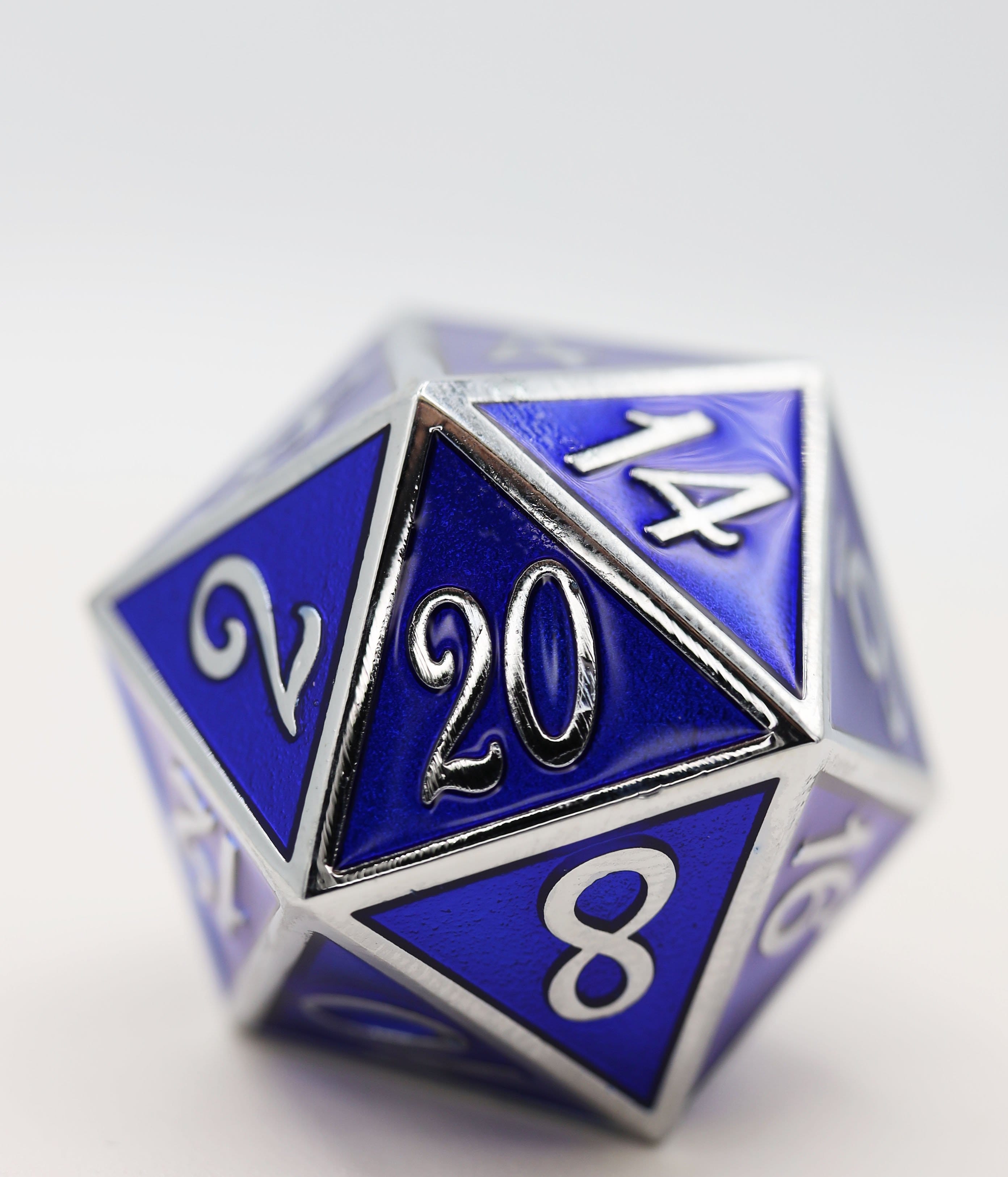 D20 Silver with Sapphire - 35mm Extra Large Metal Dice Foam Brain Games | D20 Games