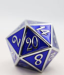 D20 Silver with Sapphire - 35mm Extra Large Metal Dice Foam Brain Games