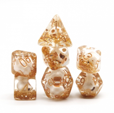 Skull and Gold Glitter RPG Dice Set Plastic Dice Foam Brain Games | D20 Games