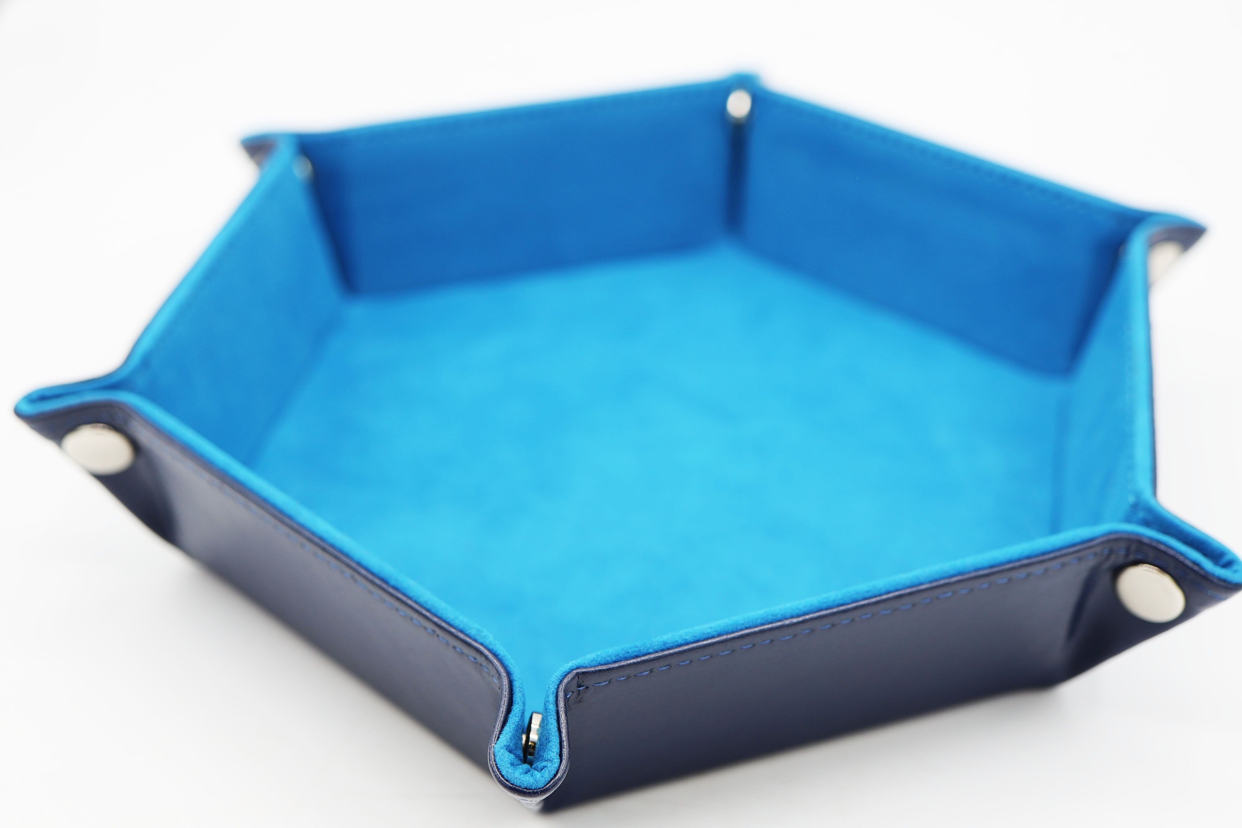 Leatherette & Velvet Hex Dice Tray (Navy with Teal) Dice Tray Foam Brain Games | D20 Games