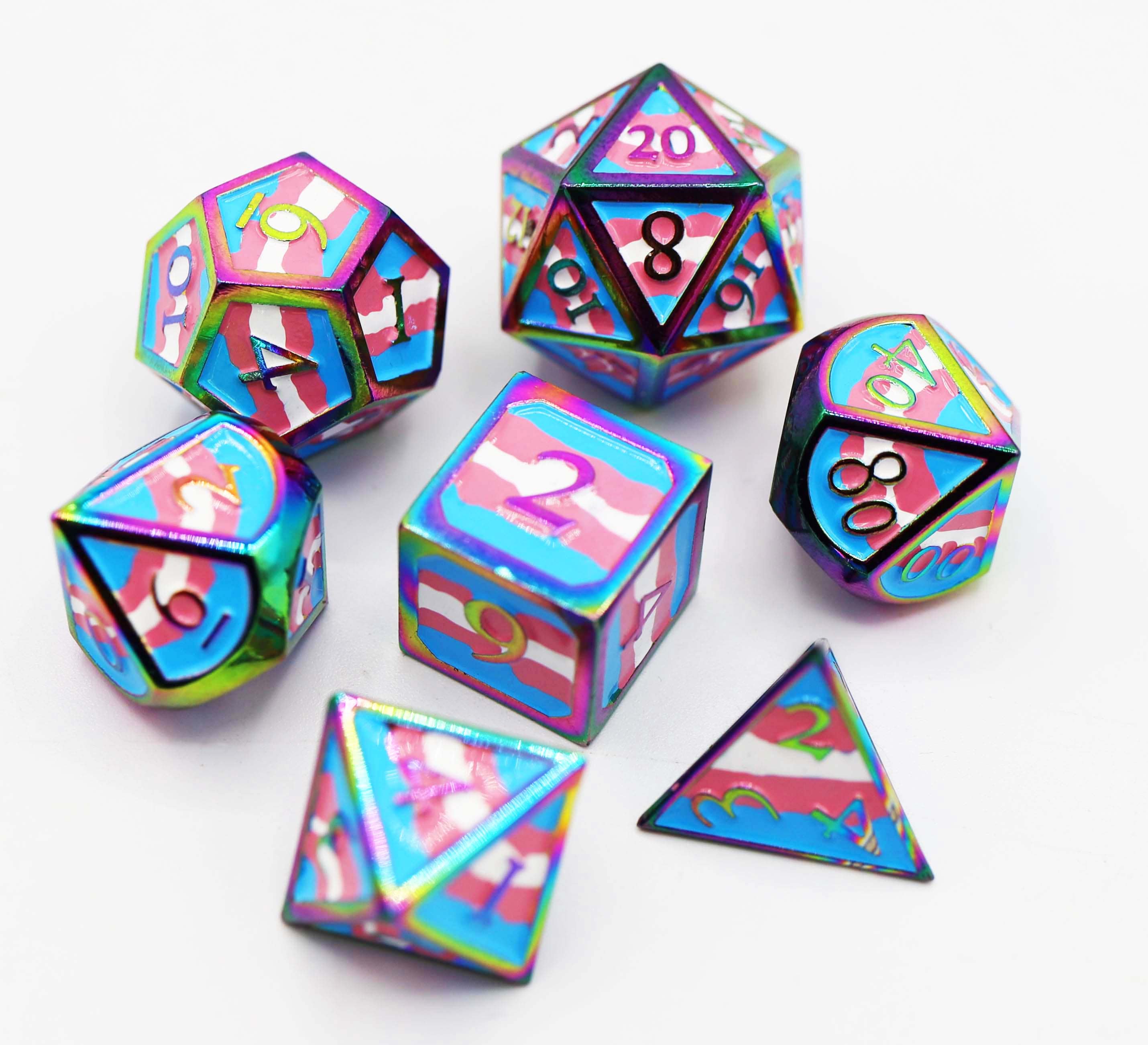 Pride Flag: Trans - RPG Metal Dice Set Metal Dice Foam Brain Games | D20 Games