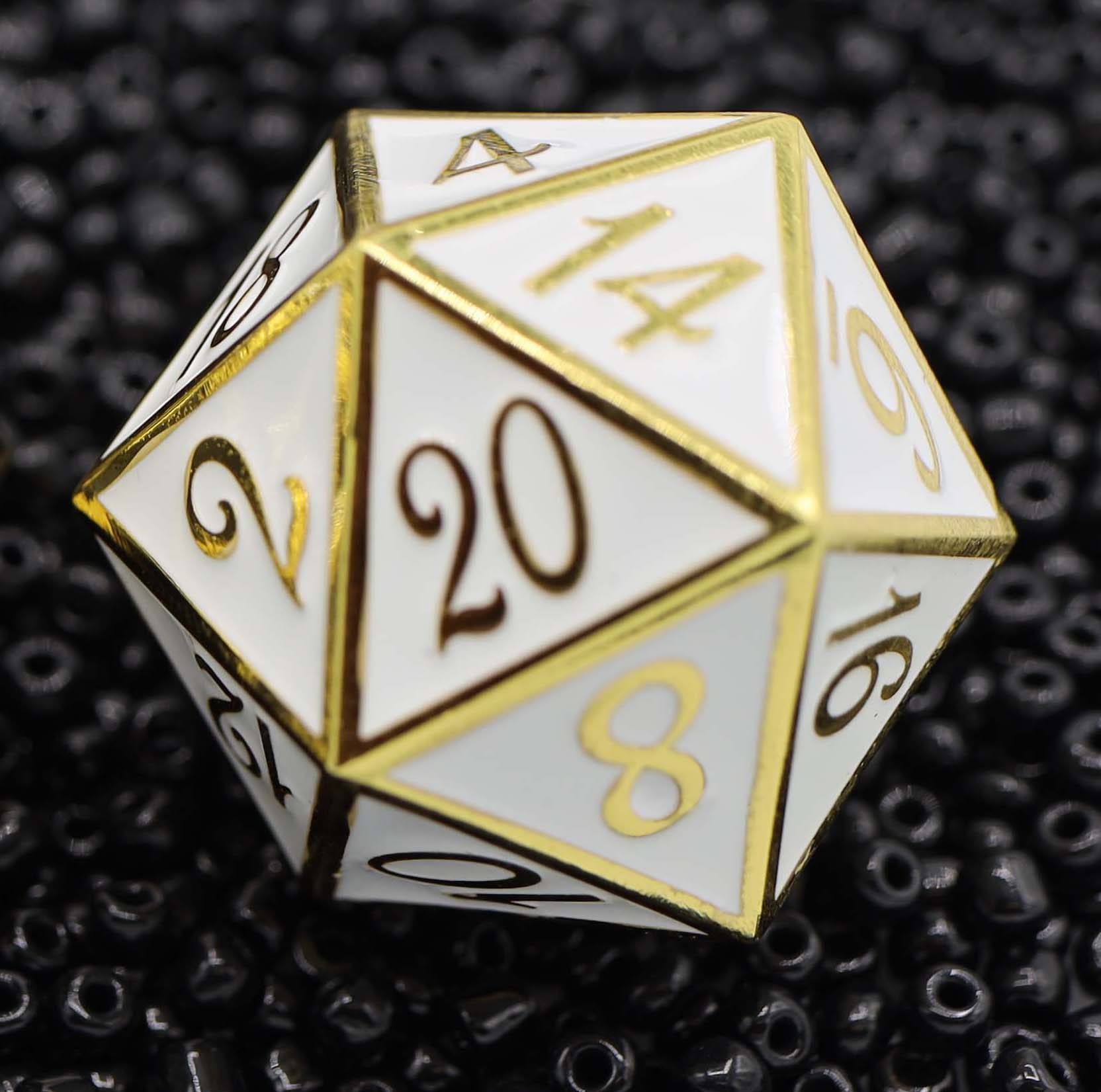 D20 Gold with White - 35mm Extra Large Metal Metal Dice Foam Brain Games | D20 Games