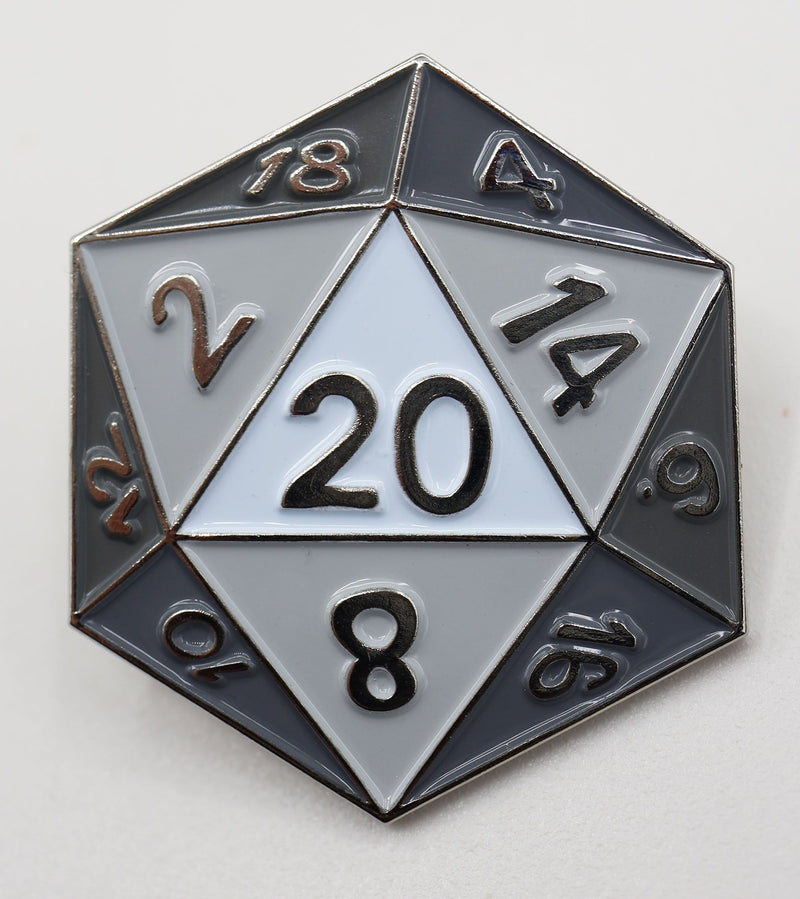 White D20 Enamel Pin Enamel Pin Foam Brain Games