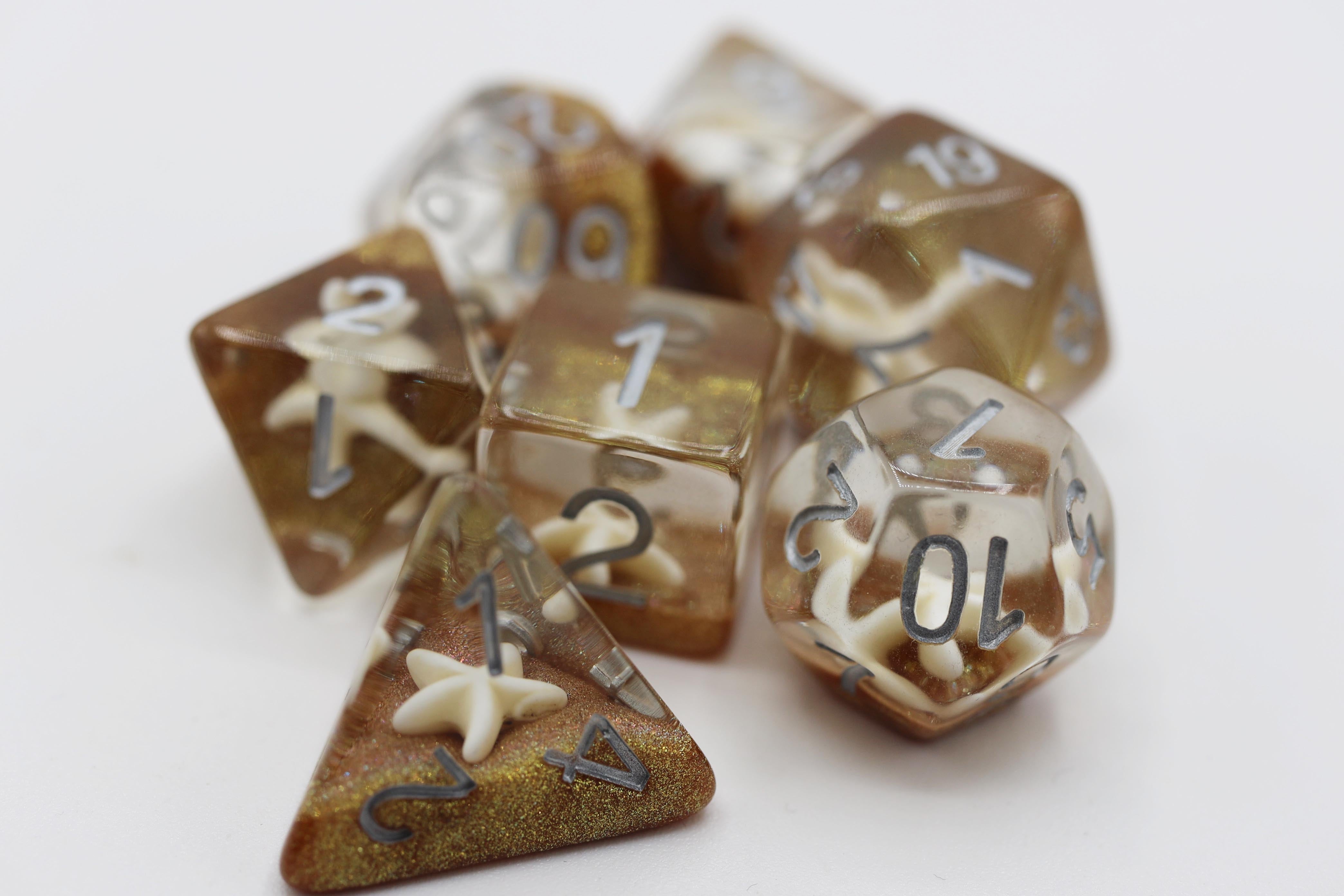 Starfish & Gold Sand RPG Dice Plastic Dice Foam Brain Games | D20 Games