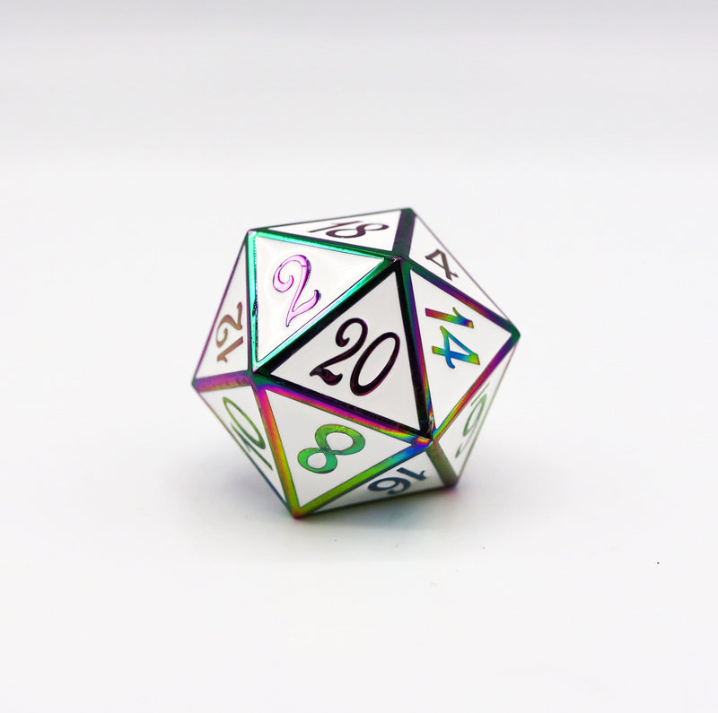 D20 Burnt Opal with White - 35mm Extra Large Metal Dice Foam Brain Games