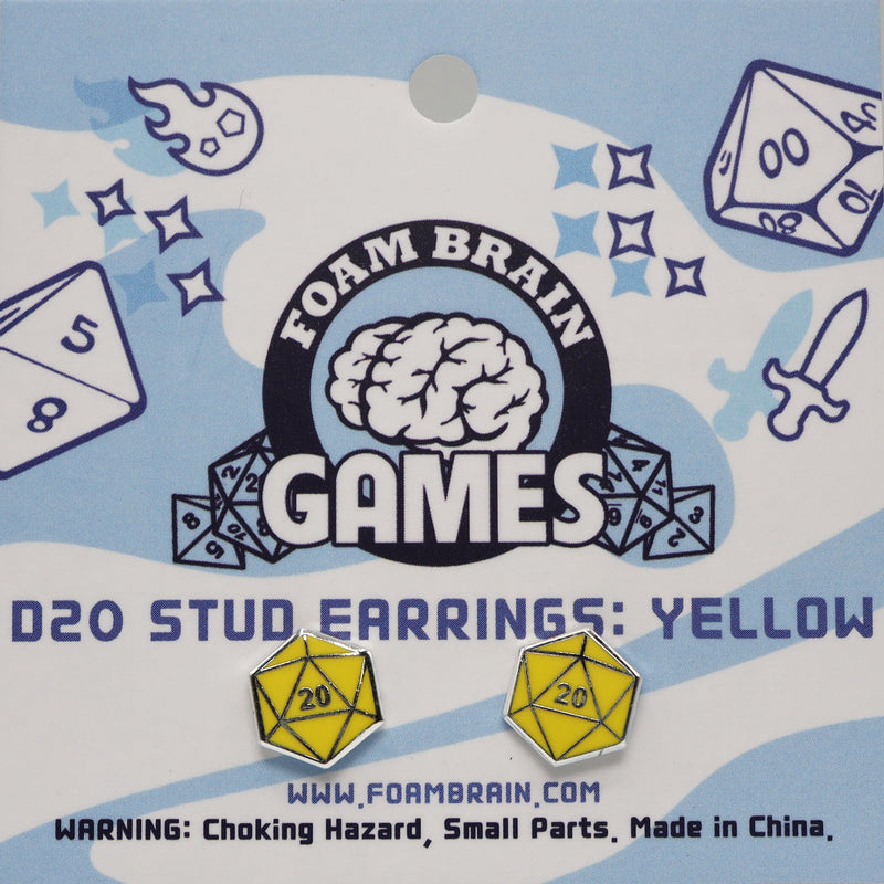 D20 Stud Earrings: Yellow  Foam Brain Games